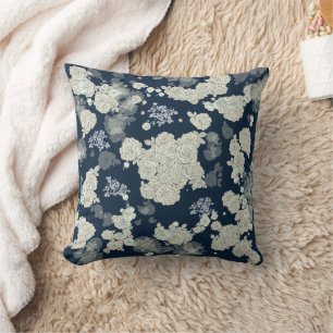 Blommönstret Pillow #2 för marint blått Grått Kudde