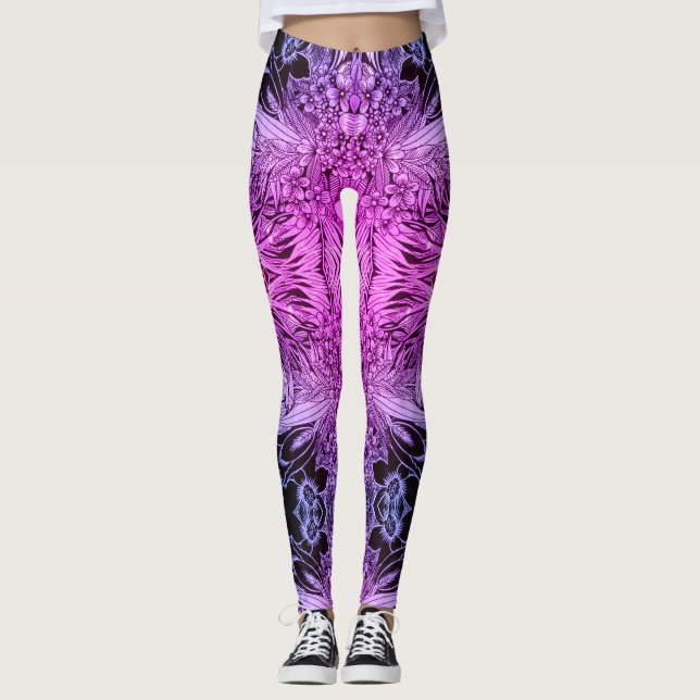 Blommönstret Psychedelic Hawaiian Jungle Tattoos Leggings (Framsida)