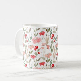 Blommönstret Red Berry  Rosa Watercolor Kaffemugg