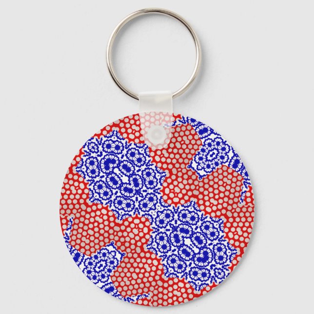 Blommönstret Red Blue White Polka Dot Lacy Nyckelring (Framsida)