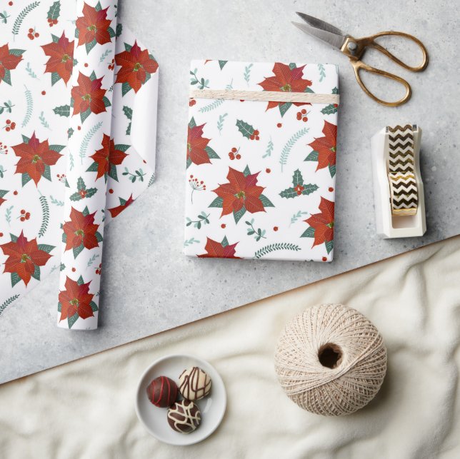 Blommönstret Red Poinsettia Helgdagar Presentpapper (Hantverk)