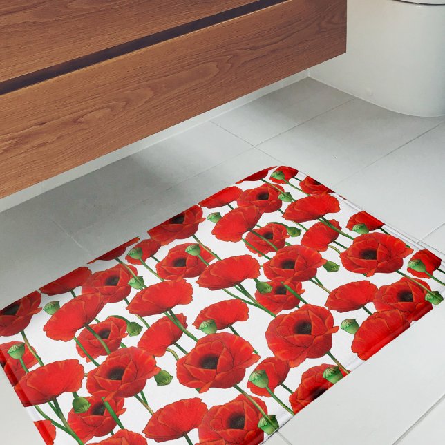 Blommönstret Red Poppies Badrumsmatta (Red Poppy Pattern Bath Mat)
