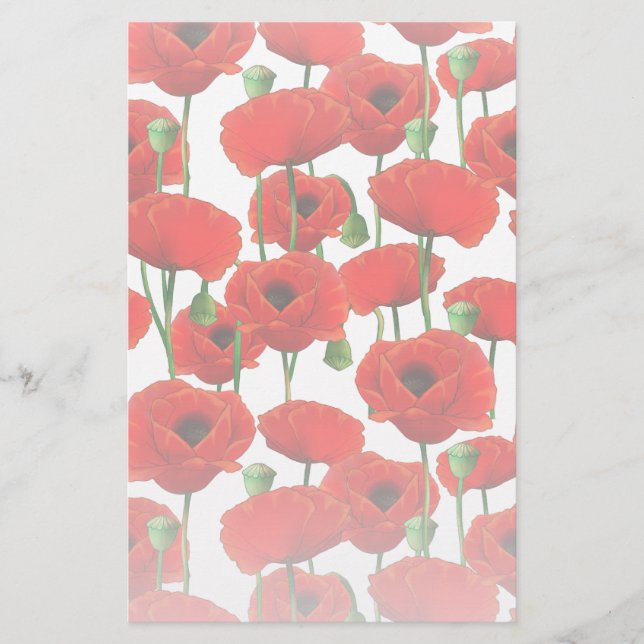 Blommönstret Red Poppies Brevpapper (Framsida)