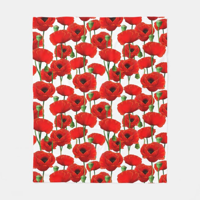 Blommönstret Red Poppies Fleecefilt (Framsidan)