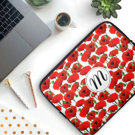 Blommönstret Red Poppies och Monogram Laptop Sleeve