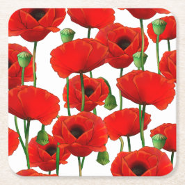 Blommönstret Red Poppies Underlägg Papper Kvadrat