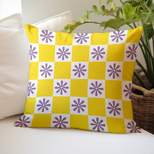 Blommönstret Retro Checker Checker - Kontrollerat Kudde
