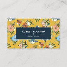 Blommönstret Retro Flowers Gult Blue