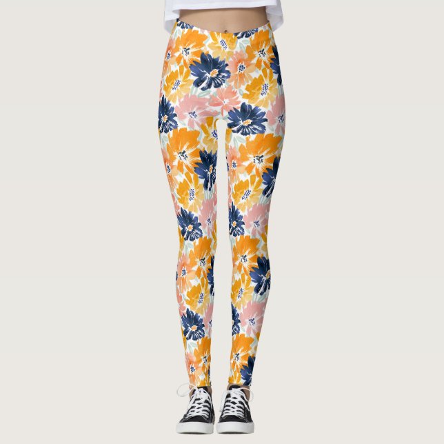 Blommönstret Retro för vattenfärg Leggings (Framsida)