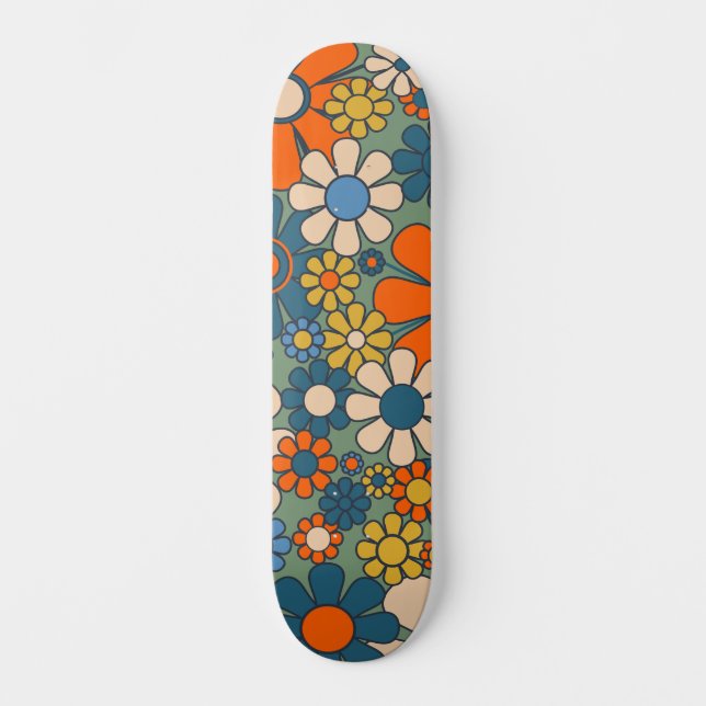 Blommönstret Retro Garden Flowers Mini Skateboard Bräda 18,5 Cm (Framsida)