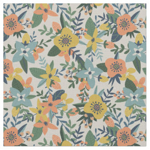Blommönstret Retro Orange Gult Blue Tyg