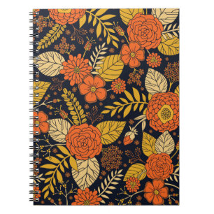 Blommönstret Retro Orange, Gult, Brunt och Tunga Anteckningsbok