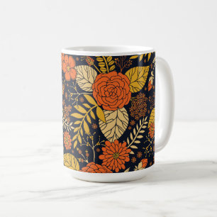 Blommönstret Retro Orange, Gult, Brunt och Tunga Kaffemugg