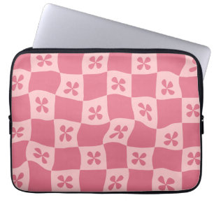 Blommönstret Retro Rosa Checkated Laptop Fodral