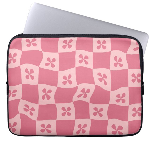 Blommönstret Retro Rosa Checkated Laptop Fodral (Framsidan)