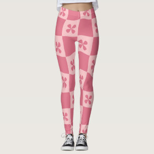 Blommönstret Retro Rosa Checkated Leggings