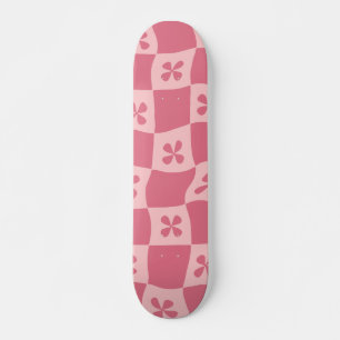 Blommönstret Retro Rosa Checkated Mini Skateboard Bräda 18,5 Cm