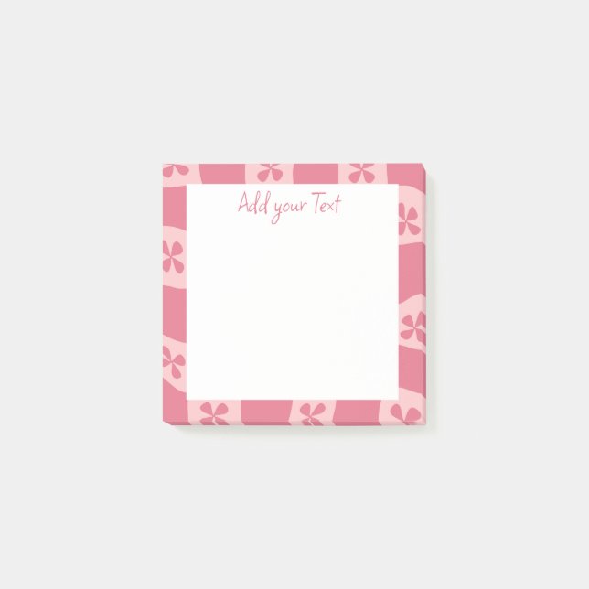 Blommönstret Retro Rosa Checkated Post-it Block (Framsida)