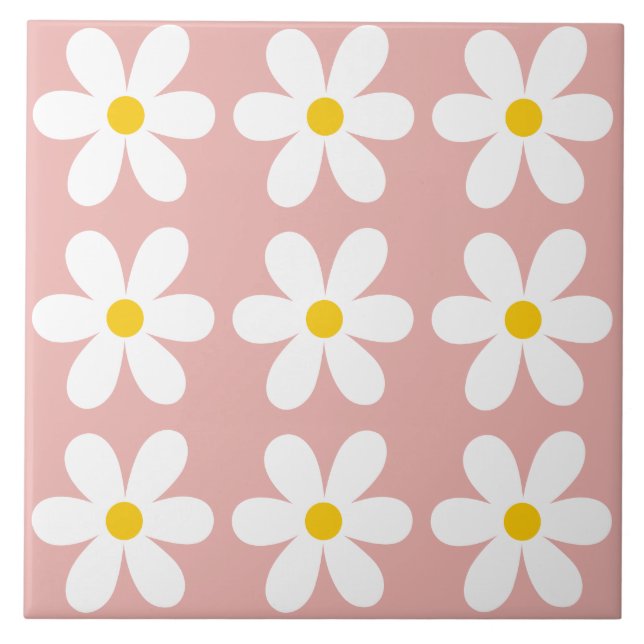 Blommönstret Retro Rosa Daisy Kakelplatta (Framsidan)
