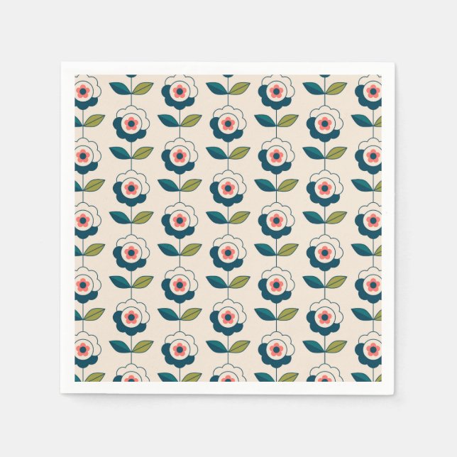 Blommönstret Retro Turcos Pappersservett (Framsidan)
