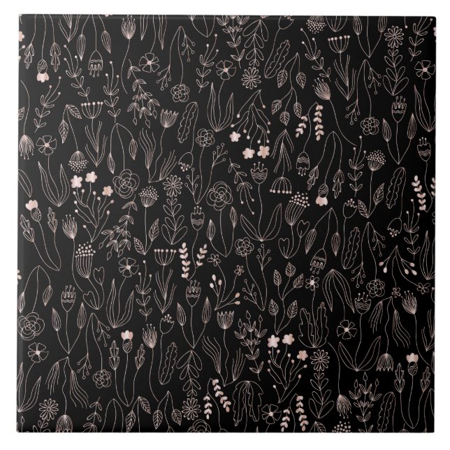 Blommönstret ro Guld Kakelplatta (Framsidan)