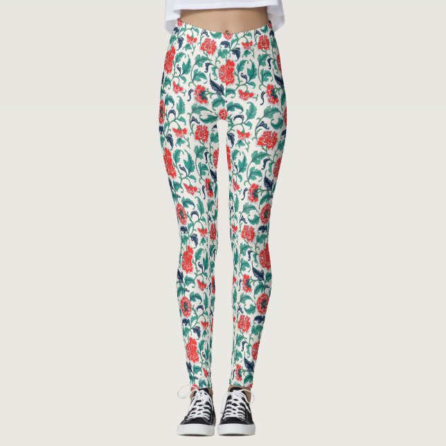 Blommönstret Röd och Grönt Leggings (Framsida)