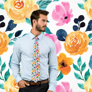 Blommönstret Röd, Rosa och Orange vattenfärg Slips