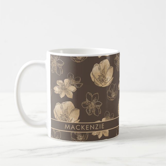 Blommönstret Romantic Boho Gold Foil Kaffemugg (Vänster)