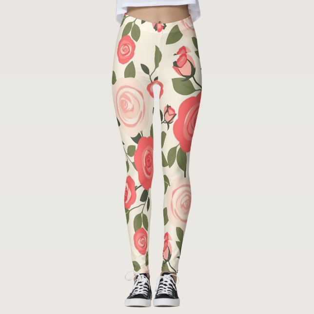 Blommönstret Romantic Rosa ros Leggings (Framsida)