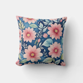 blommönstret rosa i blått kudde