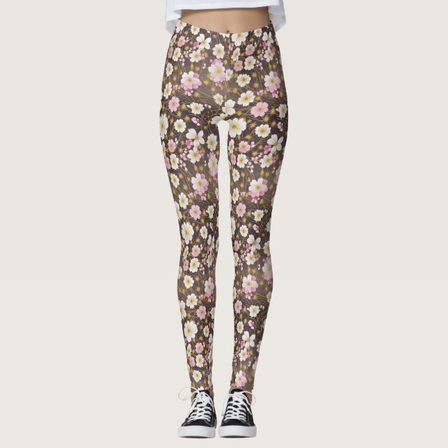 Blommönstret rosa och vitmos leggings (Framsida)