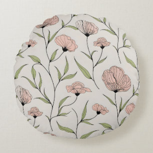 Blommönstret Rosa Poppies för elegant Rund Kudde