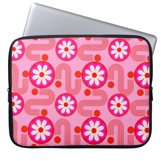 Blommönstret rosa Retro Flowers Mid Century  Laptop Fodral (Framsidan)