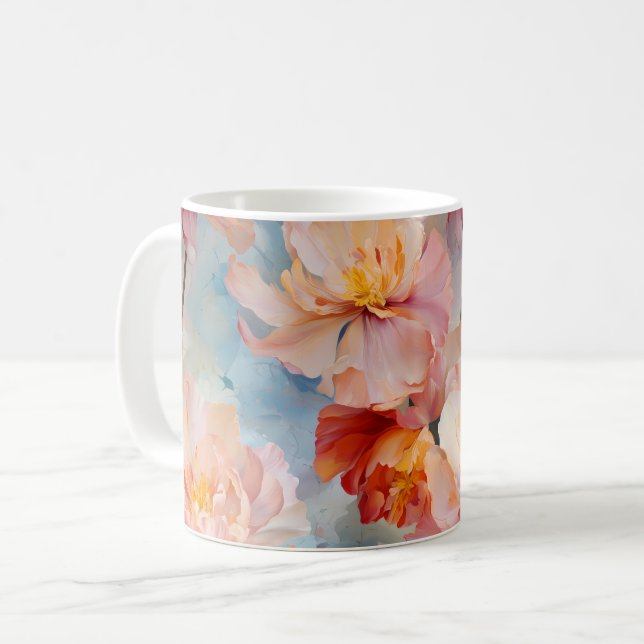 Blommönstret rosa Tulips Watercolor Kaffemugg (Framsida vänster)