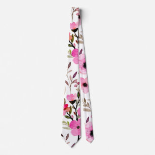 Blommönstret Rosa Vintage vattenfärg Slips