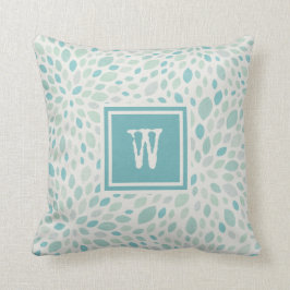 Blommönstret Rustik Blue Grönt Abstrakt Monogram Kudde