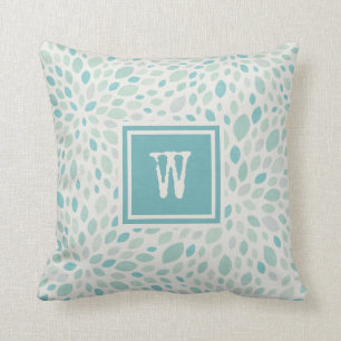 Blommönstret Rustik Blue Grönt Abstrakt Monogram Kudde