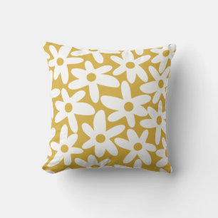 Blommönstret Senap White (daisy Time Cute Retro) Kudde