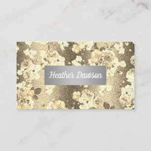 Blommönstret Sequin Glitter Guld Visitkort