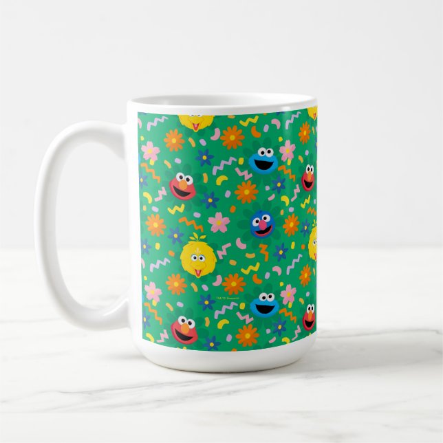 Blommönstret Sesame Street Grönt Kaffemugg (Vänster)