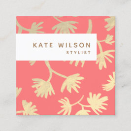 Blommönstret snyggt Coral Guld Hand plockade Fyrkantigt Visitkort