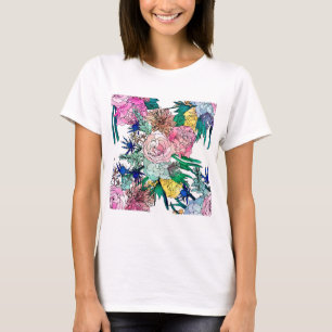 Blommönstret snyggt Färgfyllning med vattenfärg T Shirt