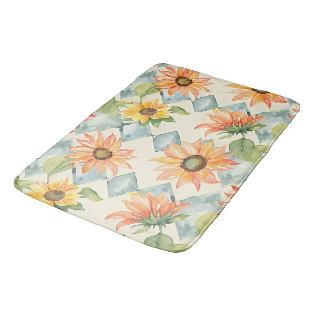 Blommönstret Solblommor, vattenfärg Badrumsmatta (Vinklad)