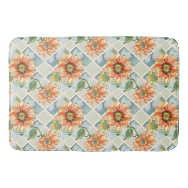 Blommönstret Solblommor, vattenfärg Badrumsmatta (Framsidan)