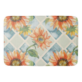 Blommönstret Solblommor, vattenfärg Badrumsmatta