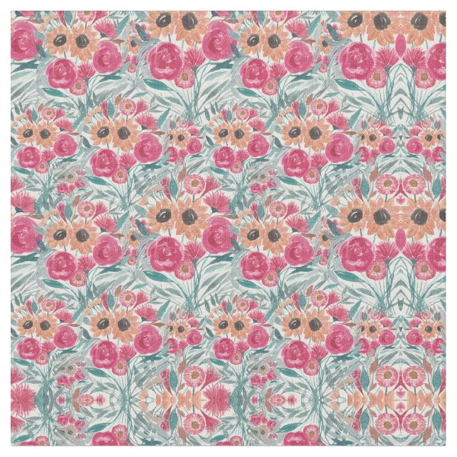 Blommönstret Solros Wildblomma Watercolor Tyg (Närbild)