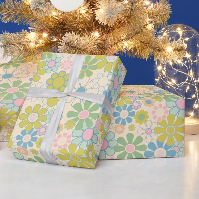 Blommönstret söt Retro Light Pastel Presentpapper (Helgdagar)