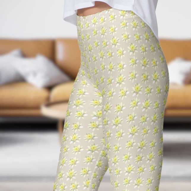 Blommönstret söt White Blek Bloom Leggings (Pale Bloom on Bone)