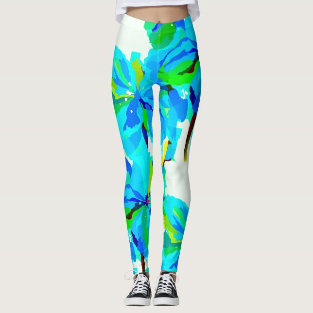 Blommönstret Sublime Himalayan Poppy Aqua Grönt Leggings (Framsida)