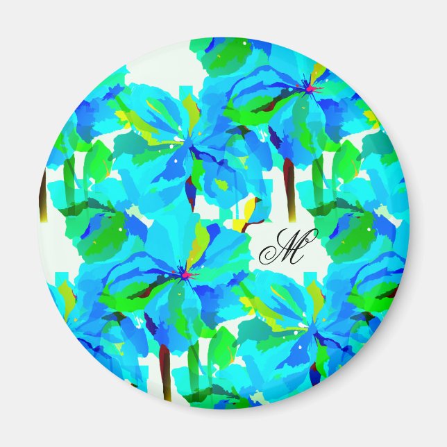 Blommönstret Sublime Himalayan Poppy Aqua Grönt Magnet (Framsidan)